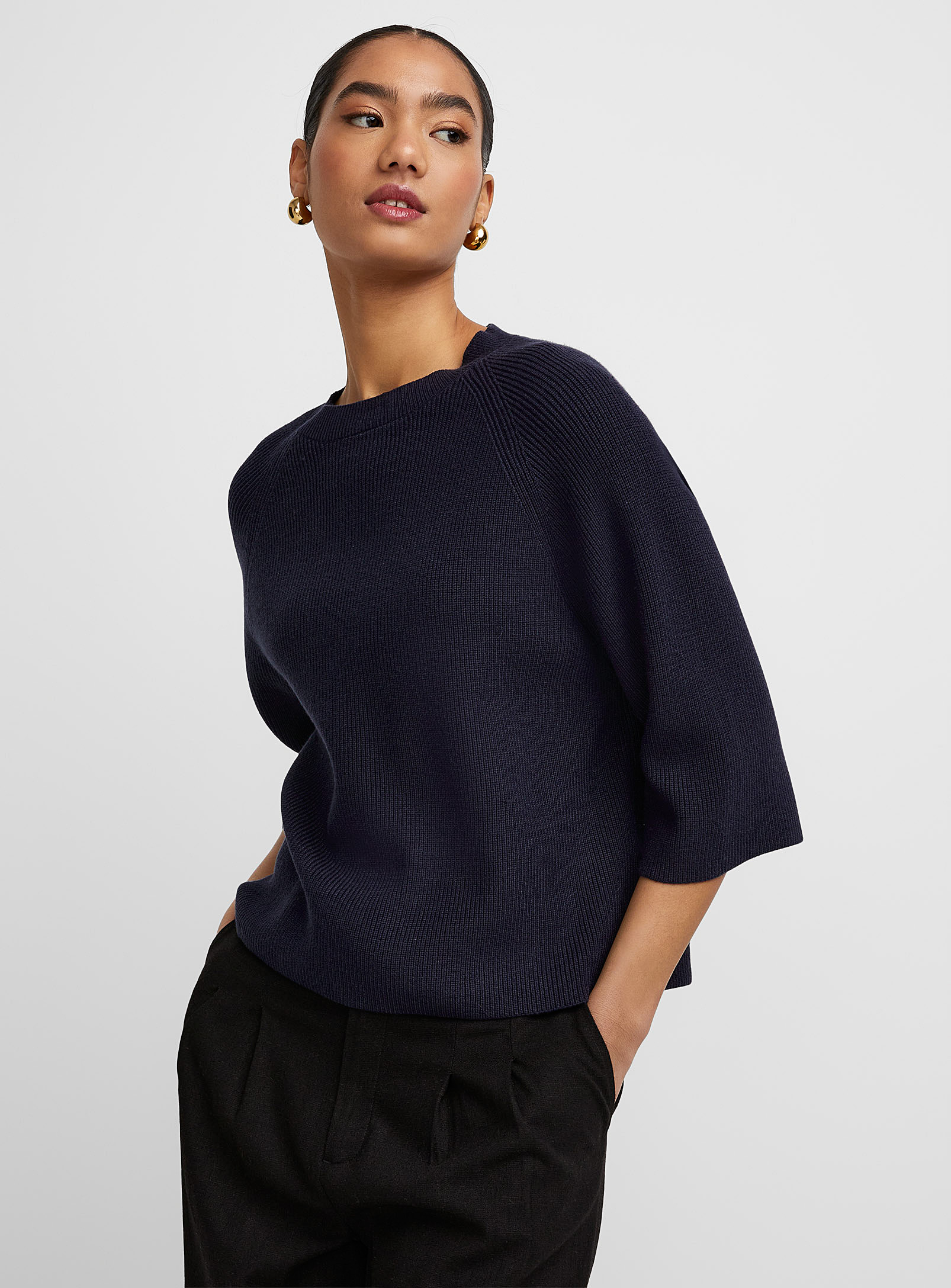 Ichi Elbow-length-sleeve Boxy-fit Sweater In Marine Blue