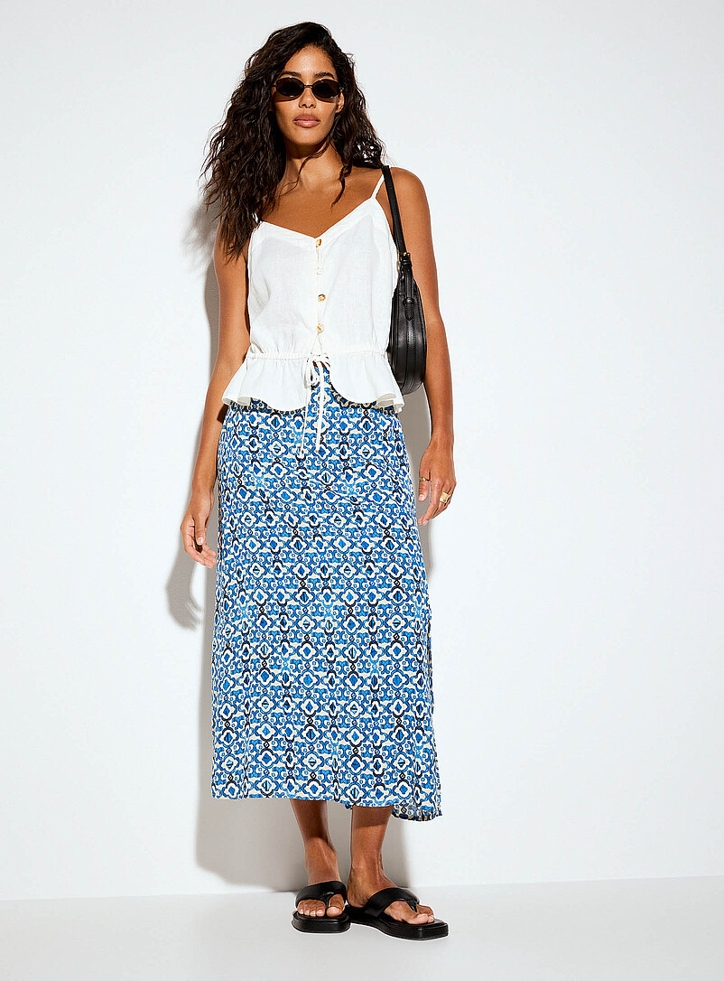 Slit Printed Midi Skirt