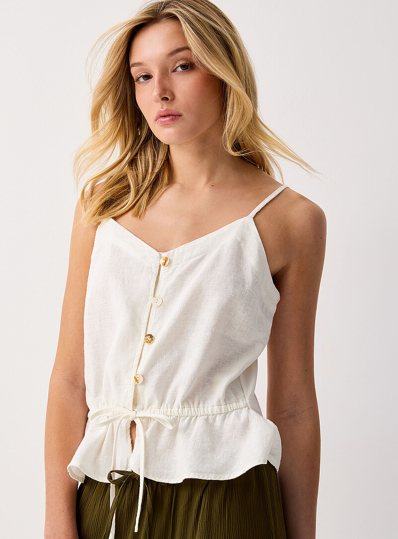 Peplum Waist Linen-Blend Cami