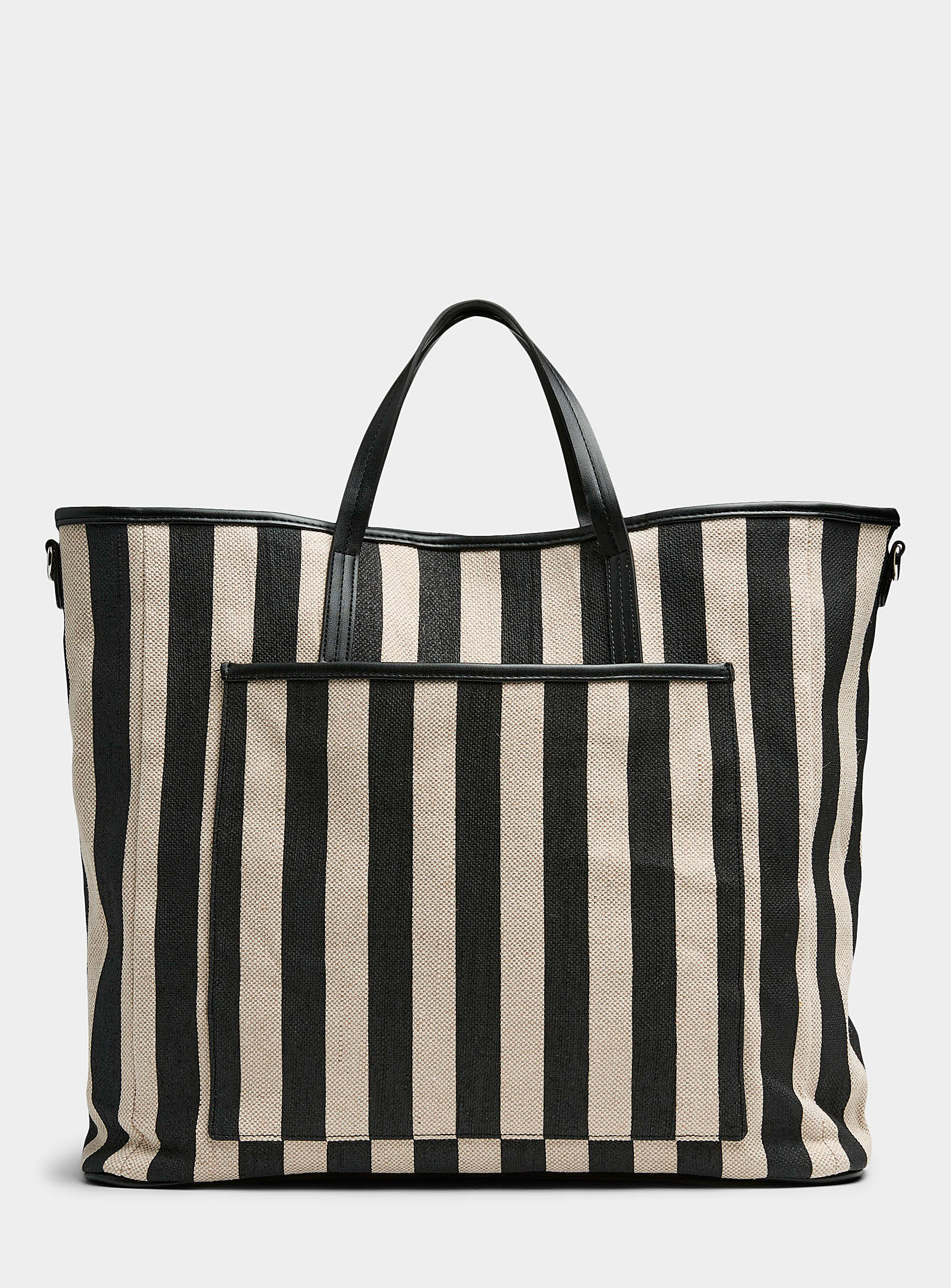 ICHI - Women's Contrast stripe canvas Tote Bag