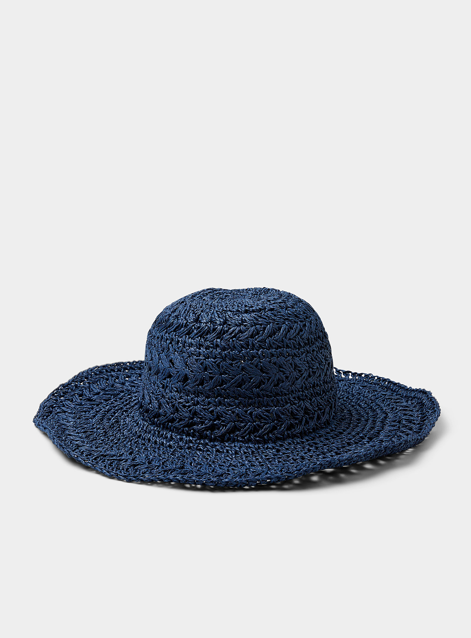 Ichi Navy Straw Wide-brimmed Hat In Navy/midnight Blue