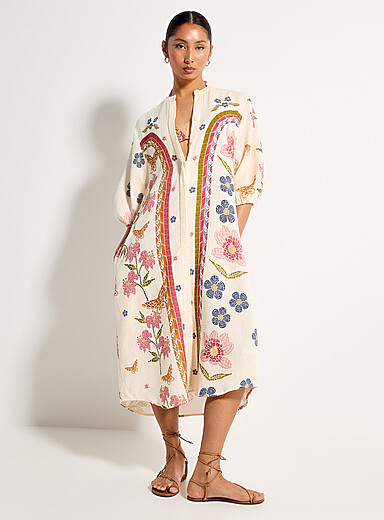Poetic flower tunic-neck maxi dress
