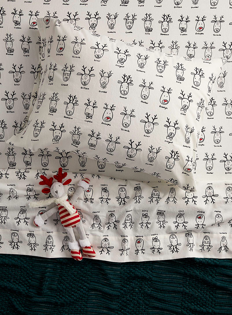 Simons Maison Black and White Santa's reindeer flannel sheet set Fits mattresses up to 16 in