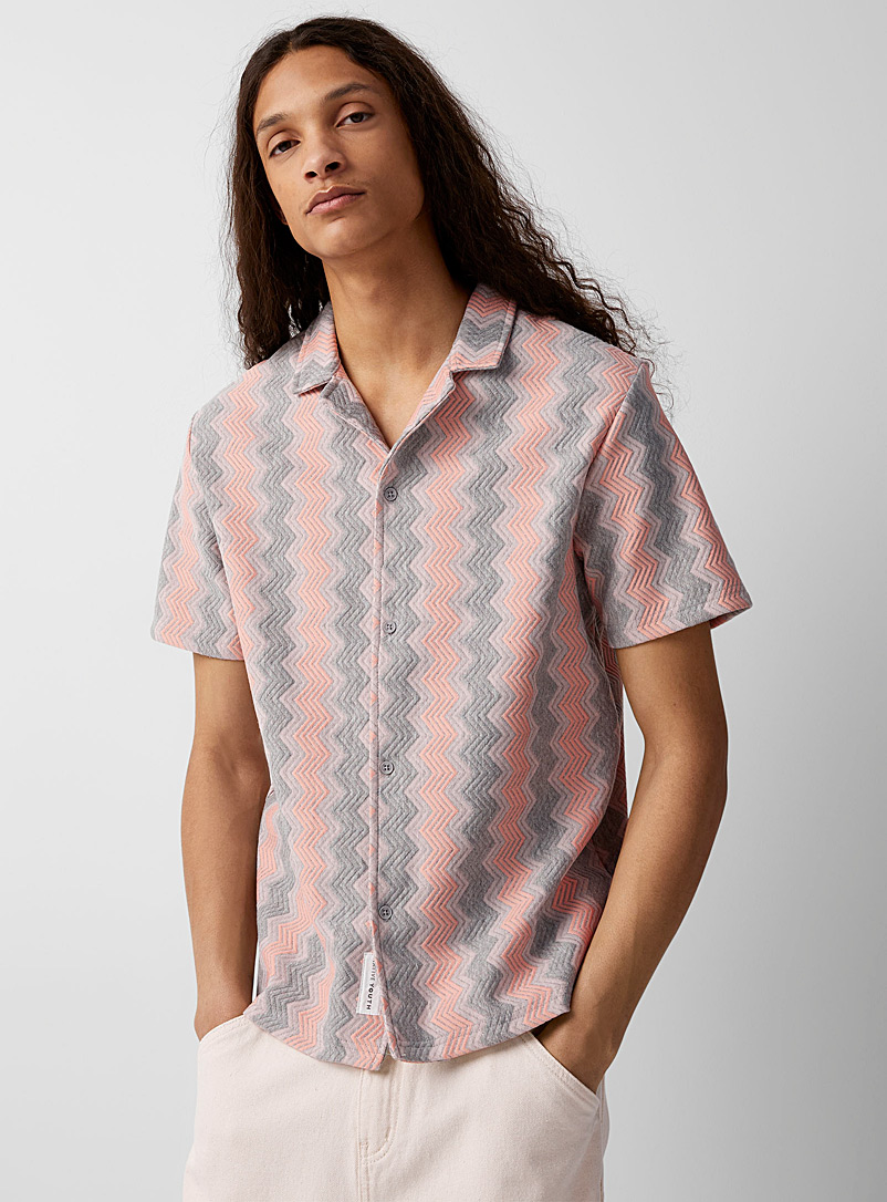 Native Youth Pink Zigzag knit camp shirt for men