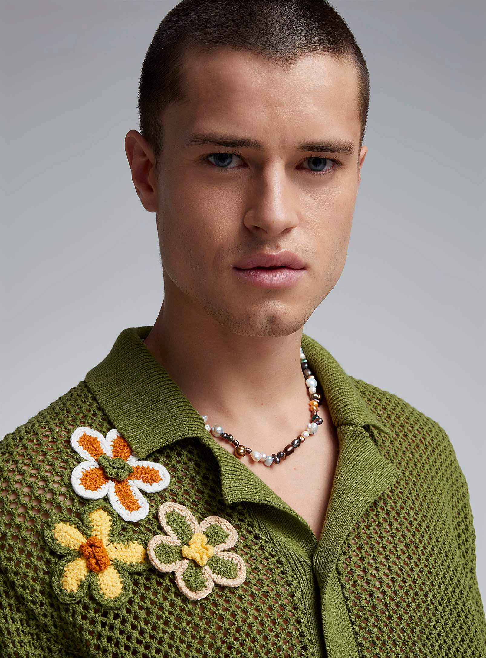 Native Youth - La chemise crochet fleurs tricotées