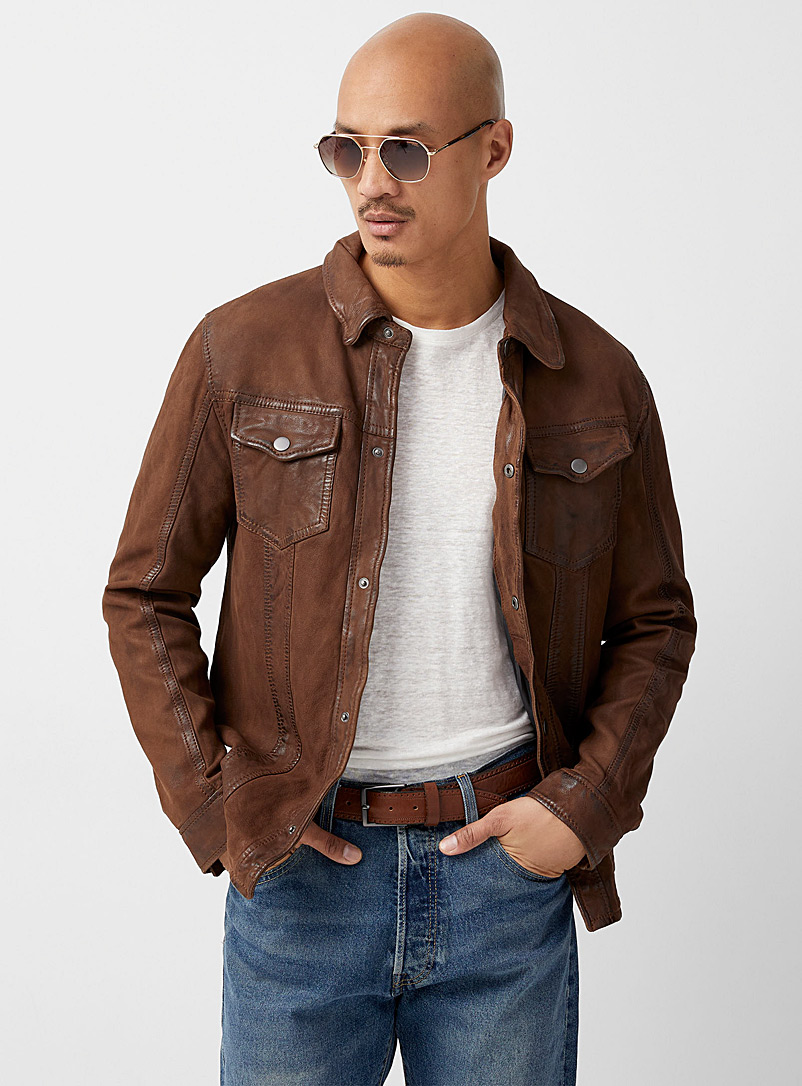 Le 31 Brown Leather Trucker jacket for men