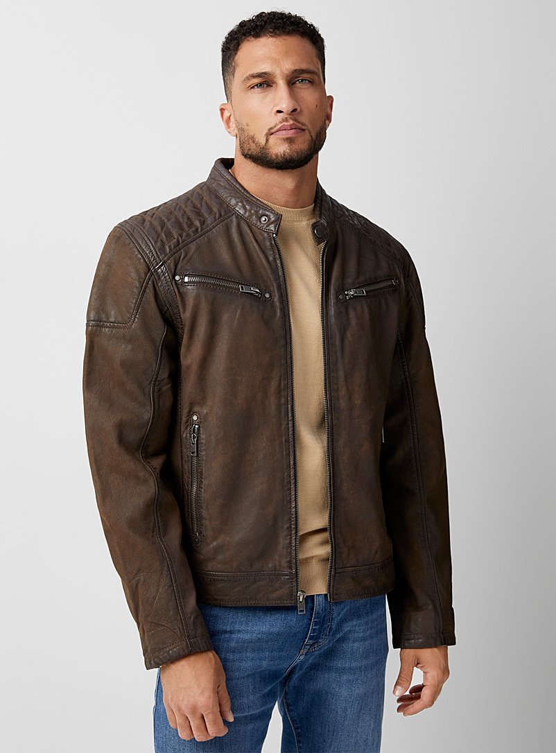 Le 31: La veste moto en cuir Brun pour homme