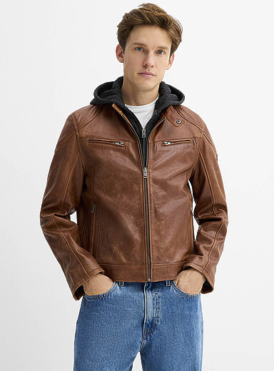 La veste de cuir moto capuchon amovible