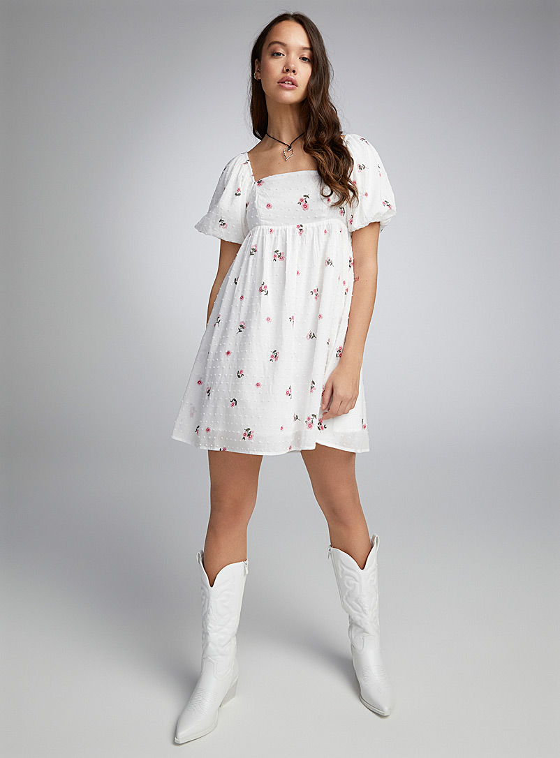 Swiss dots and pink flowers babydoll dress