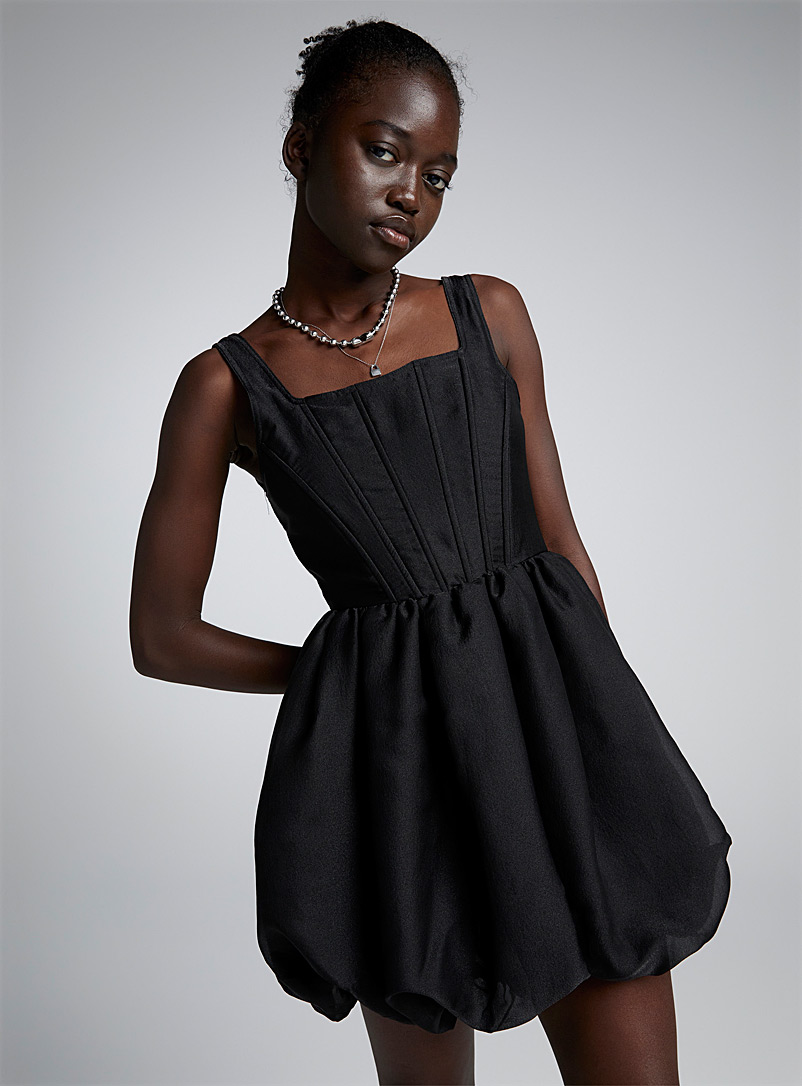 Storia: La robe bulle crêpe brillant Noir pour femme