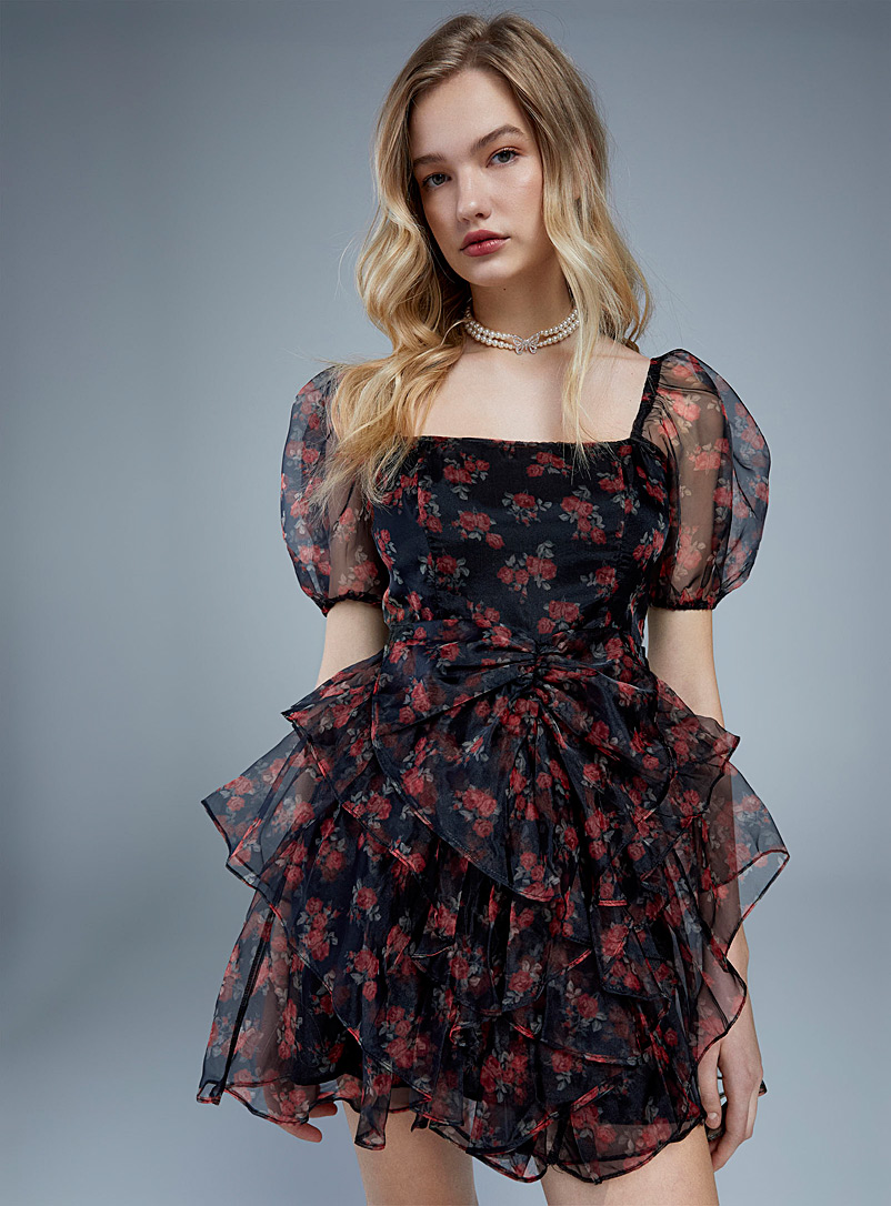 Storia Red Roses print organza dress for women
