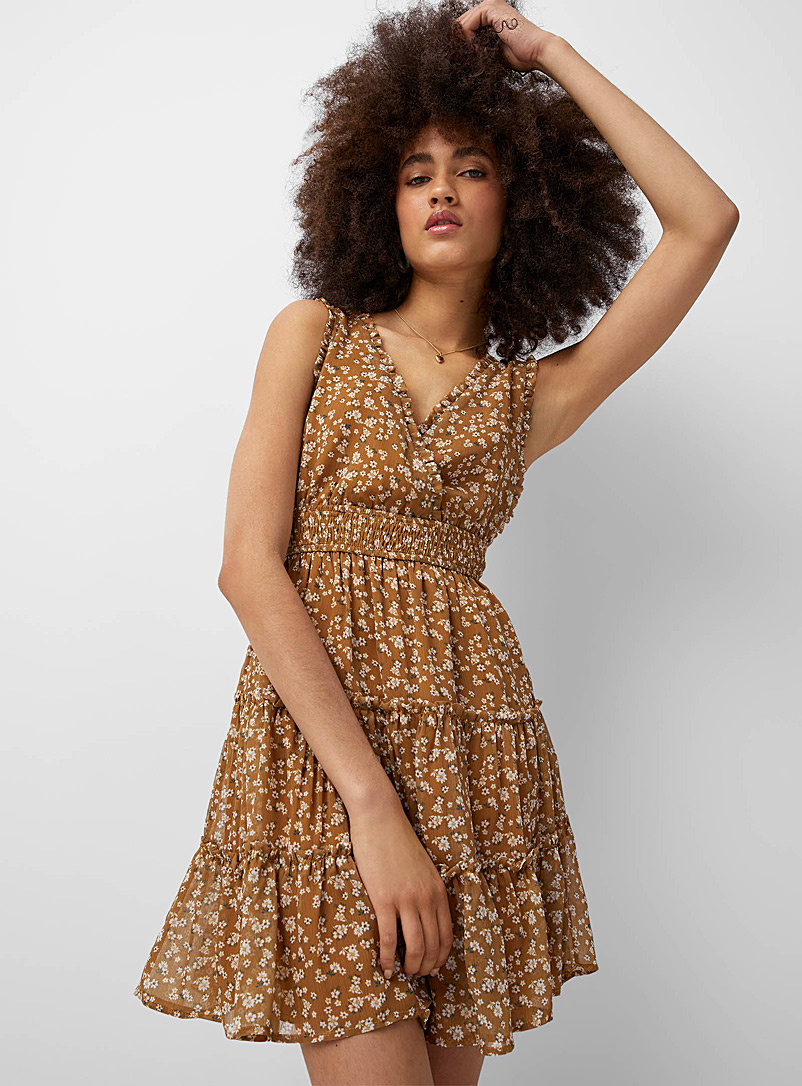 Twik Patterned Brown Ruffled floral dress for women