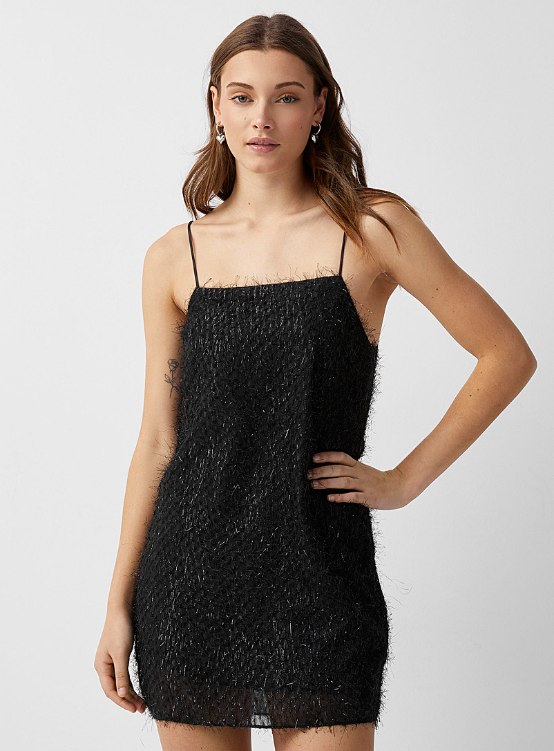 Twik Black Sparkling threads slip dress for women