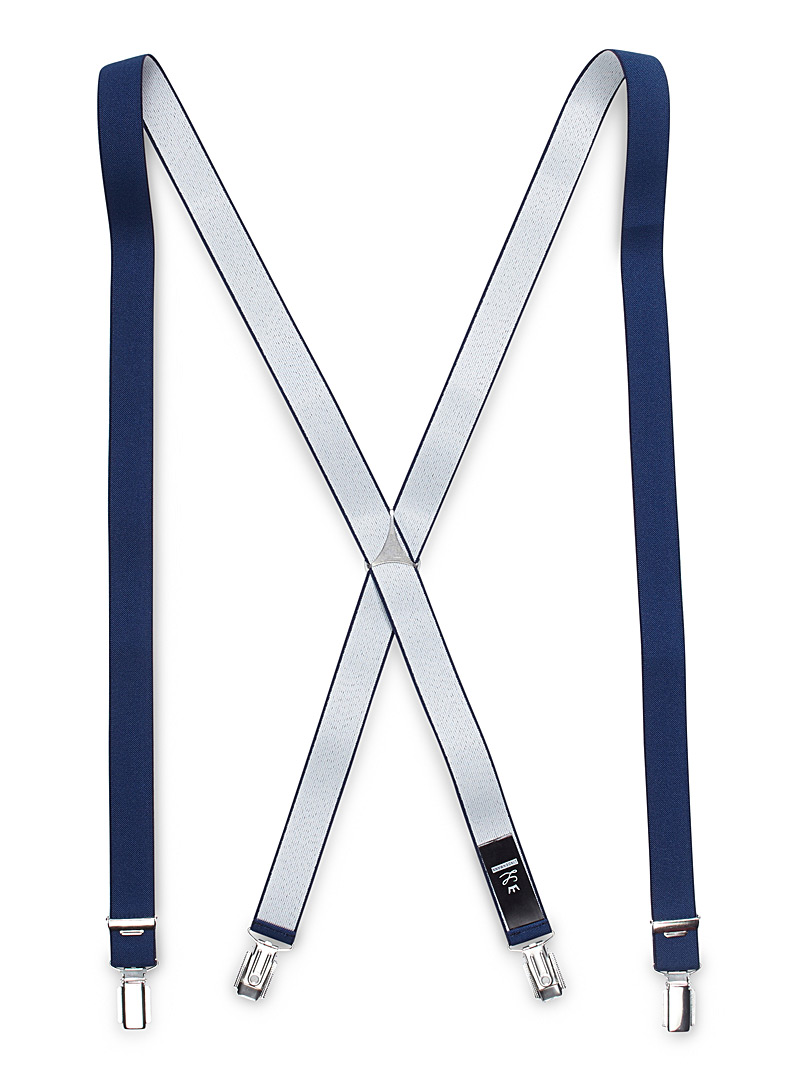 Le 31 Marine Blue Solid elastic suspenders for men