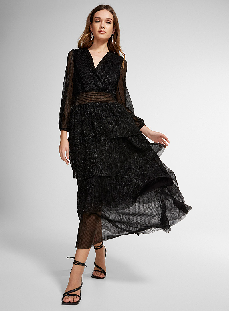 Icône Black Long ruffled glittering dress for women