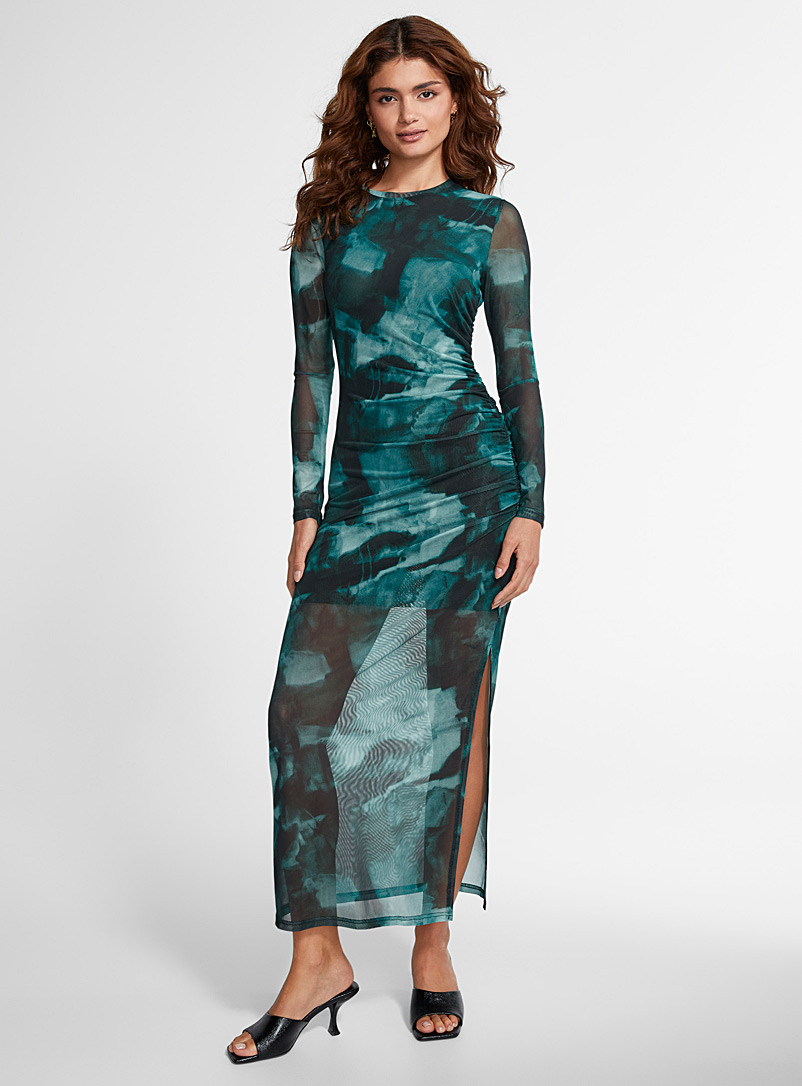 Icône: La robe microfilet imprimé Vert à motif pour femme