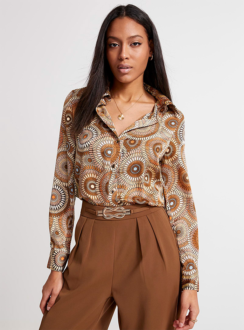 Icône Brown Mandala satiny blouse for women