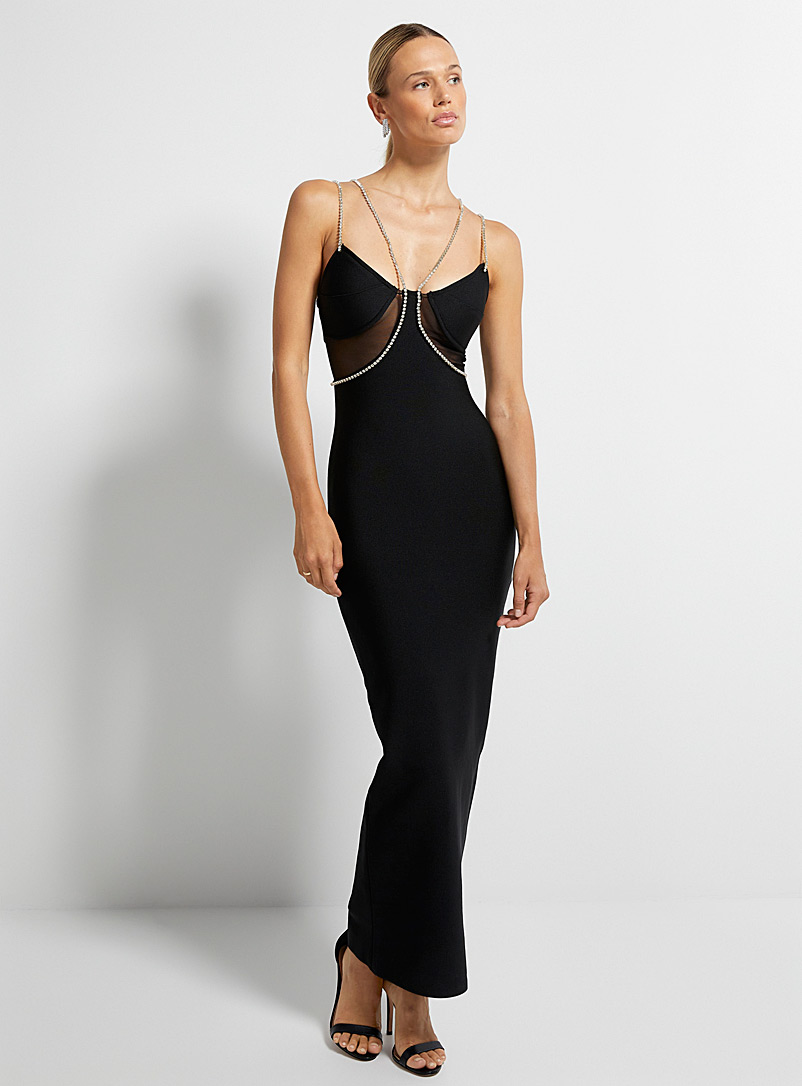 Icône Black Crystal straps black maxi dress for women