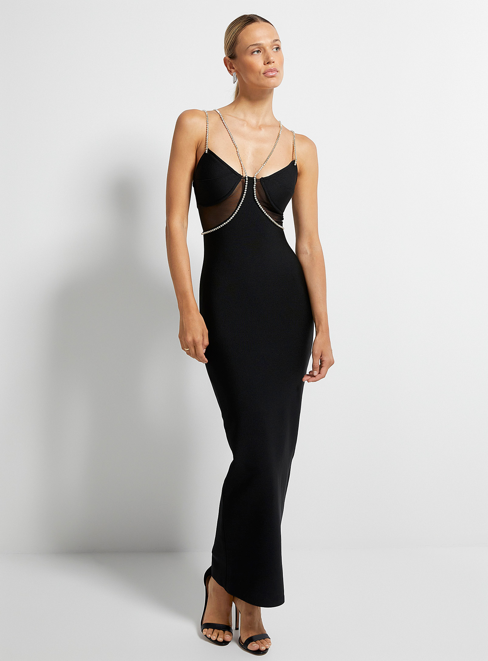 Icône - Women's Crystal straps black maxi dress