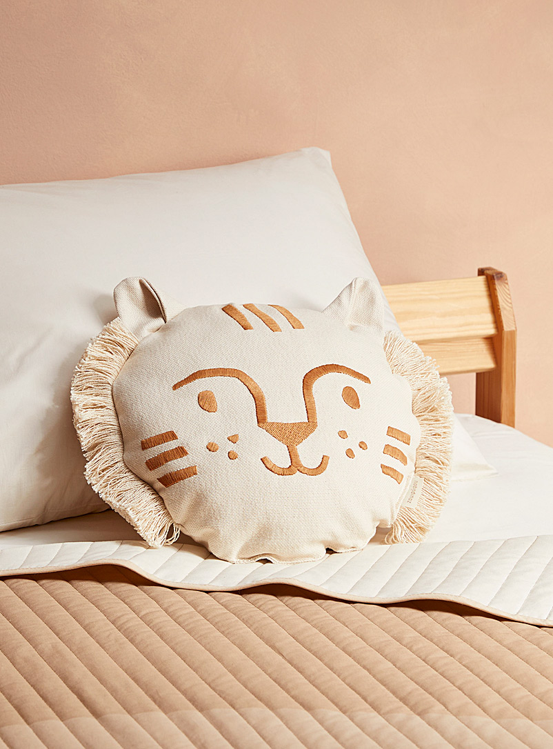 Nobodinoz Patterned Ecru Smiling tiger cushion 35 x 30 cm