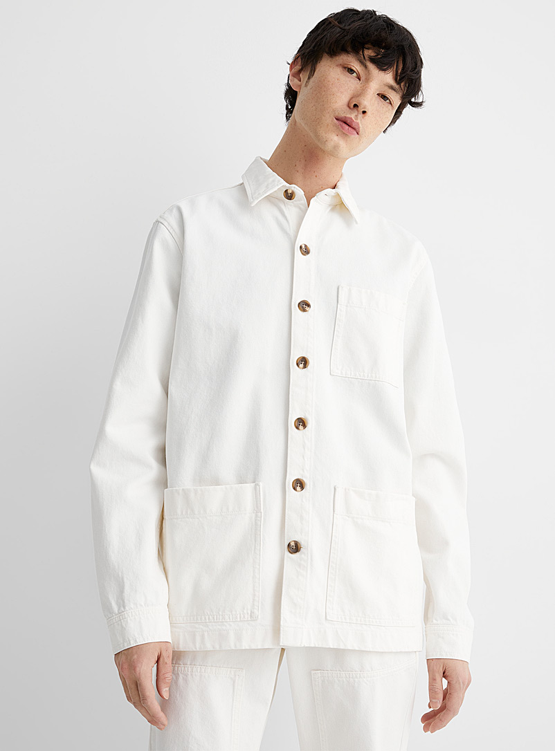 Le 31 Ivory White Twill worker overshirt for men