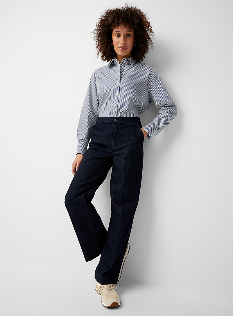 Contemporaine: Le jean large sombre poches biais Bleu foncé pour femme