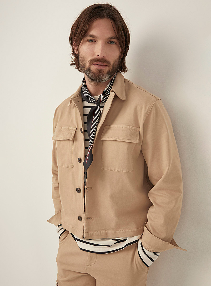 Le 31 Sand Garment-dyed twill shacket for men