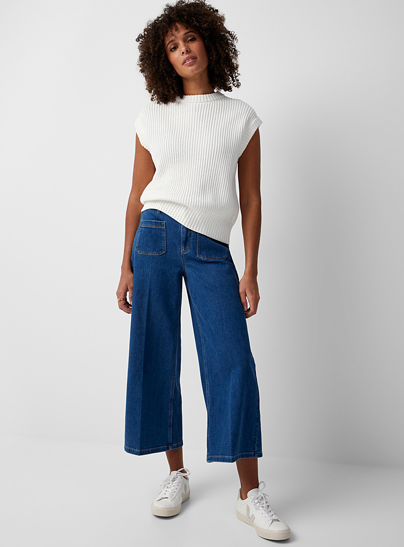Contemporaine Baby Blue Patch-pocket wide-leg cropped jean for women