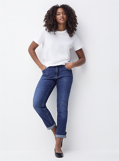 Le jean d&eacute;lav&eacute; tr&egrave;s extensible <b>Coupe : boyfriend, taille r&eacute;guli&egrave;re</b>