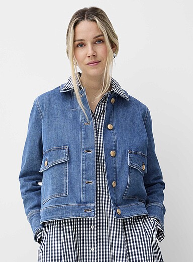 Contemporaine Slate Blue Golden buttons jean jacket for women