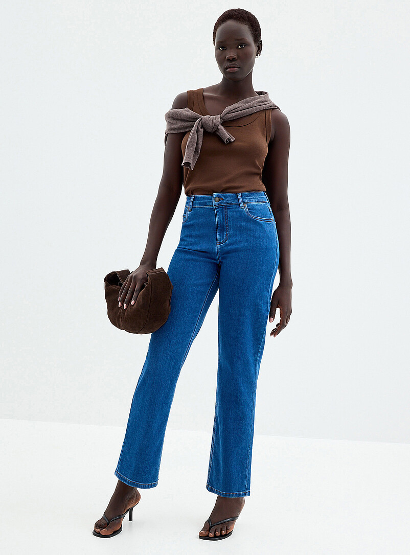Jean Femme Bleu Indigo - Taille M/L, Coupe Flare, En Coton Mélangé - Très Bon état