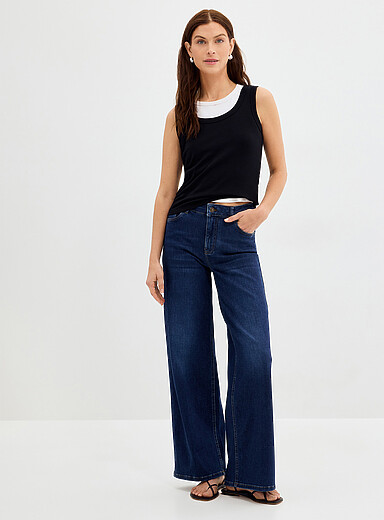 Contemporaine Indigo/Dark Blue Medium-indigo stretch jean <b>Fit: Wide leg, high rise</b> for women