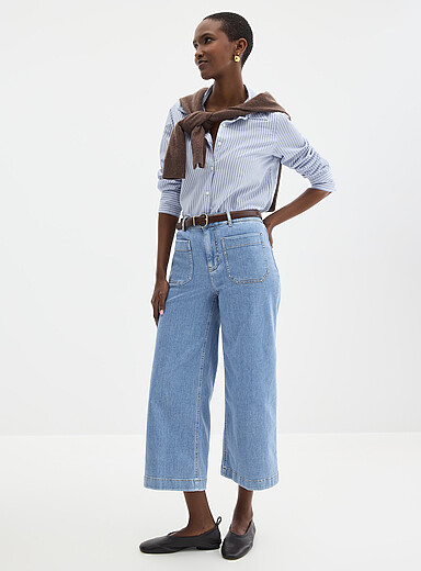 Patch-pocket stretch jean <b>Fit: Wide leg, high rise</b>