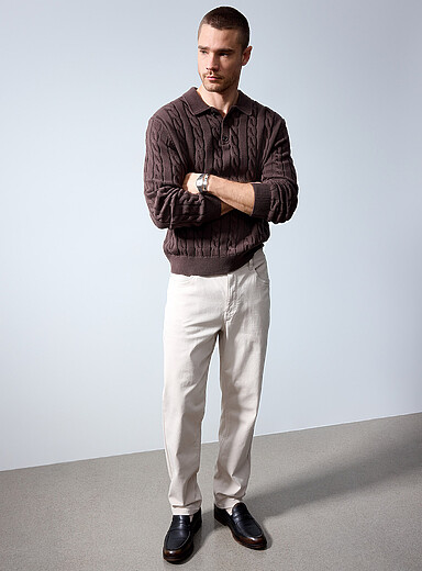 Le 31: Le pantalon 5 poches serg&eacute; extensible <b>Coupe Amsterdam - Fusel&eacute;e relaxe</b> Blanc cass&eacute; pour homme