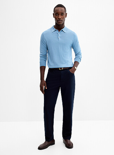 Le 31: Le pantalon 5 poches serg&eacute; extensible <b>Coupe Amsterdam - Fusel&eacute;e relaxe</b> Bleu marine - Bleu nuit pour homme