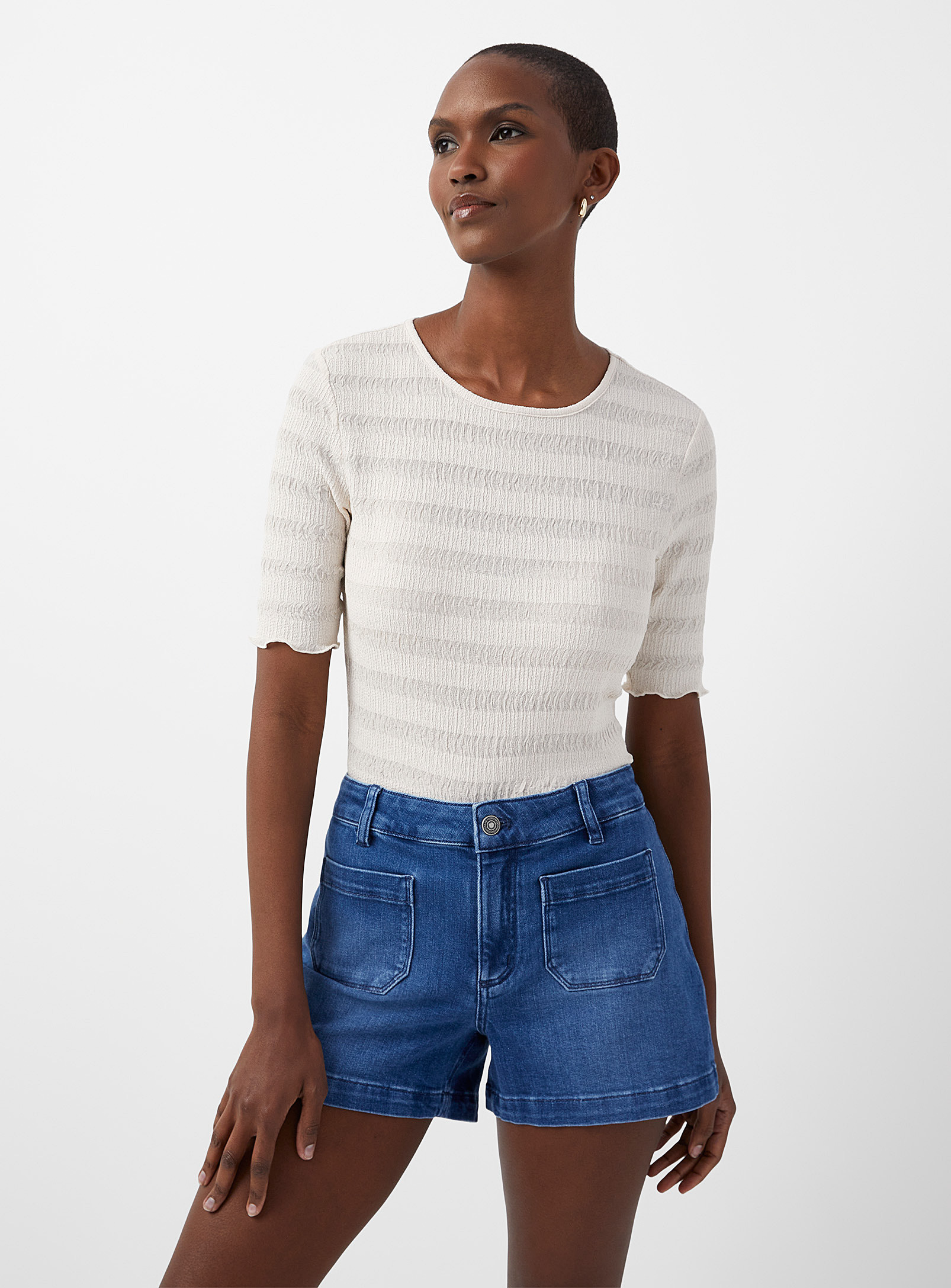 Contemporaine Patch Pockets Stretch Denim Shorts In Baby Blue