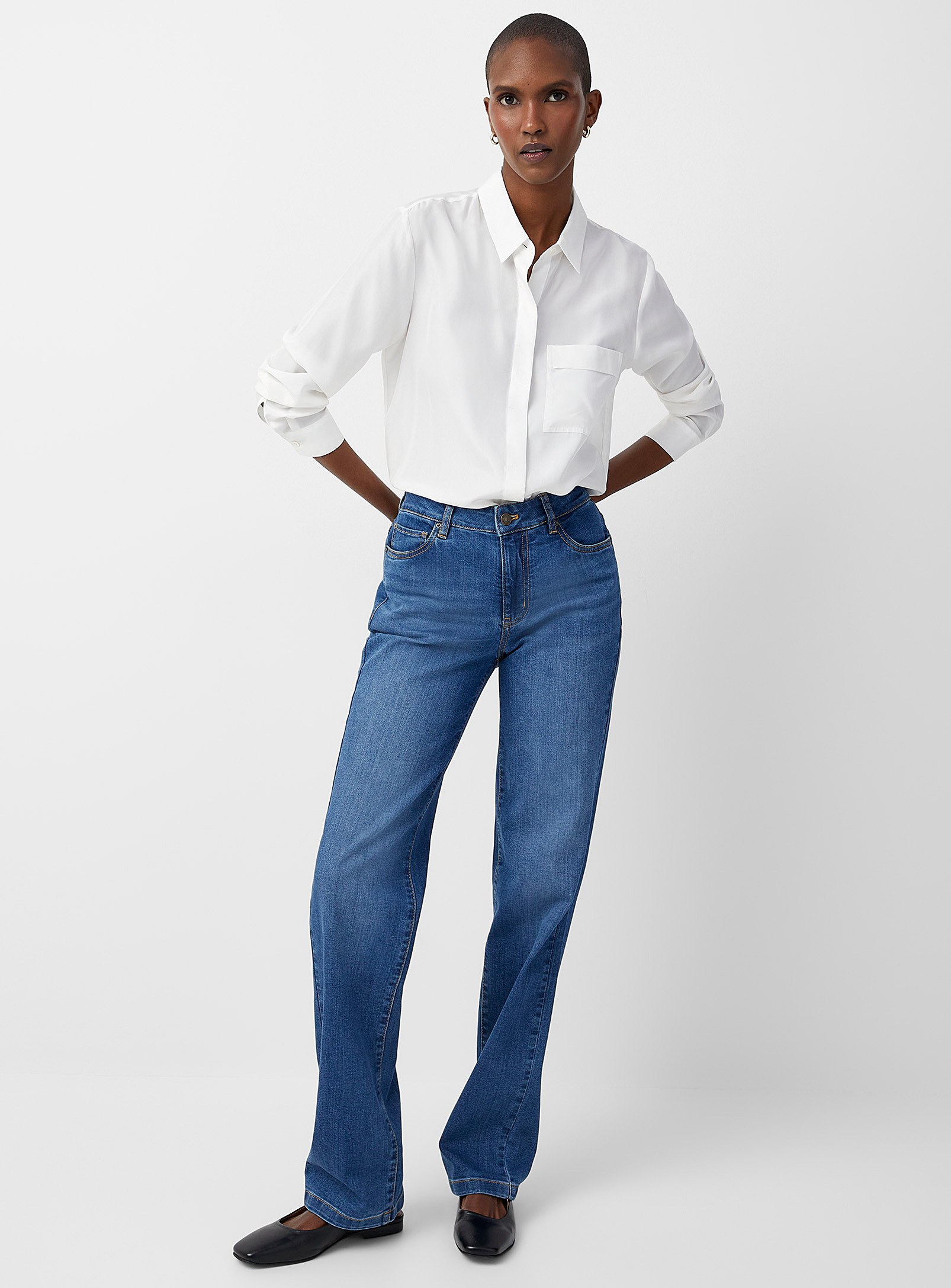 Contemporaine Stretch Organic Cotton Straight Jean In Blue