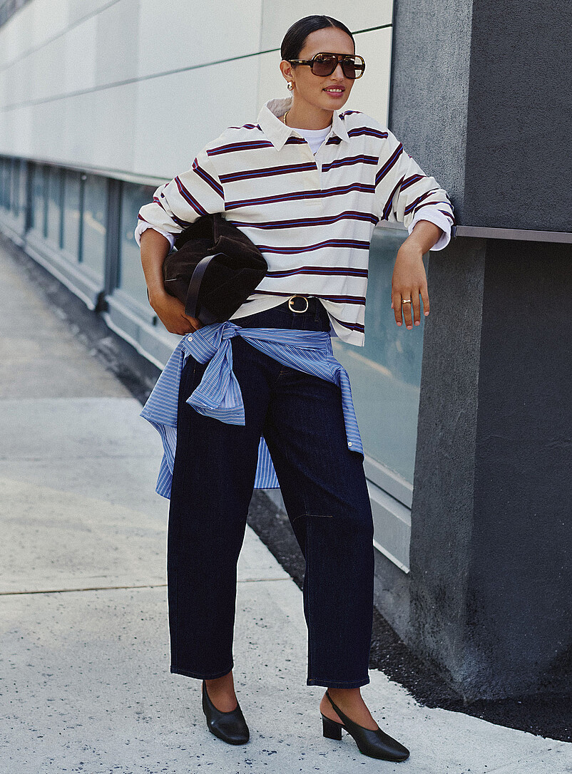Solid navy jean Fit: Barrel leg, high rise product image (primary)