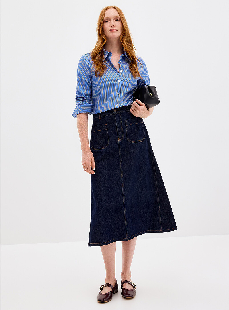 Chic denim flared maxi skirt product image (primary)