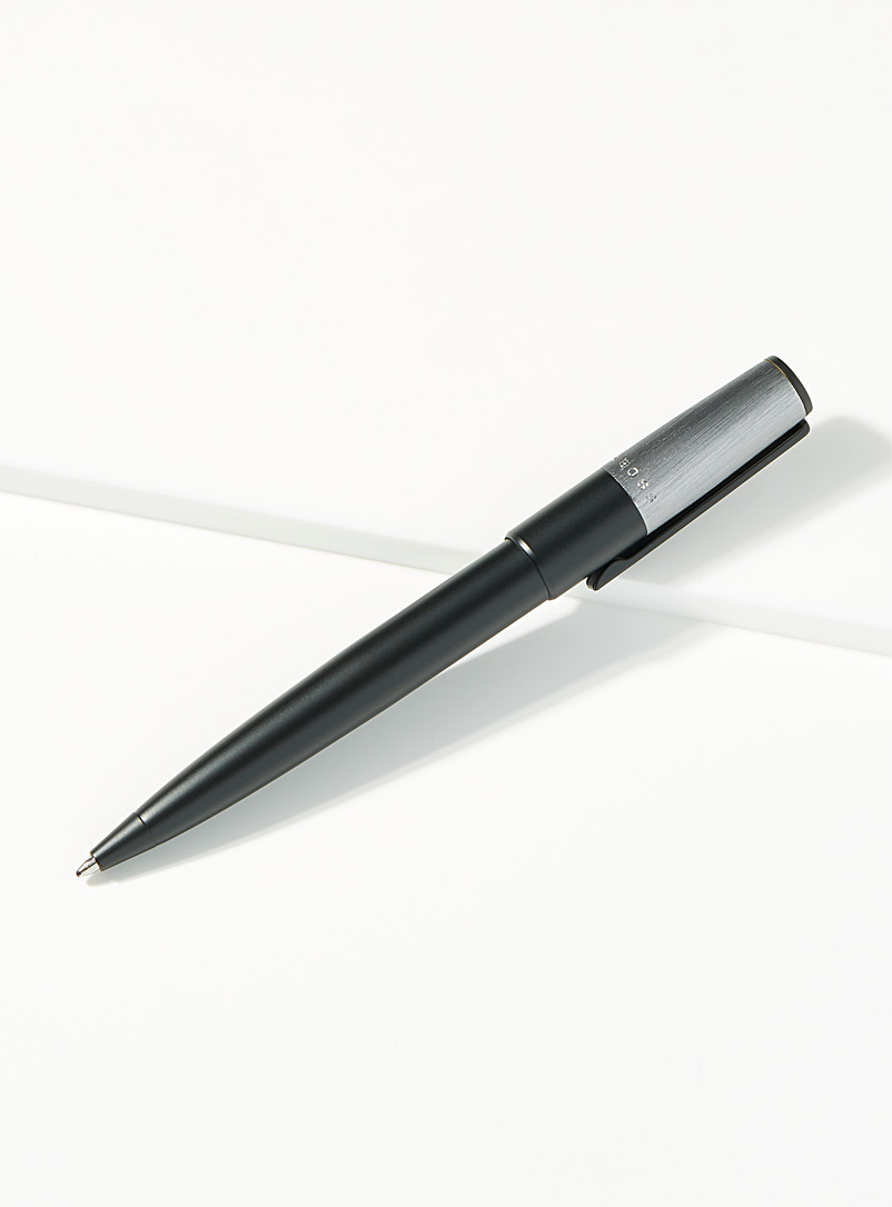 HUGO Black Gear Minimal black and chrome ballpoint pen for men