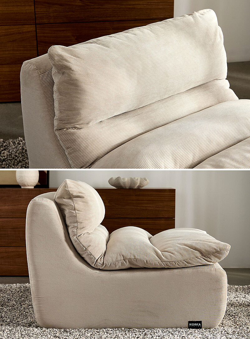 Norka Living: Le fauteuil modulable mousse haute densit&eacute; velours c&ocirc;tel&eacute; Ivoire - Beige cr&egrave;me