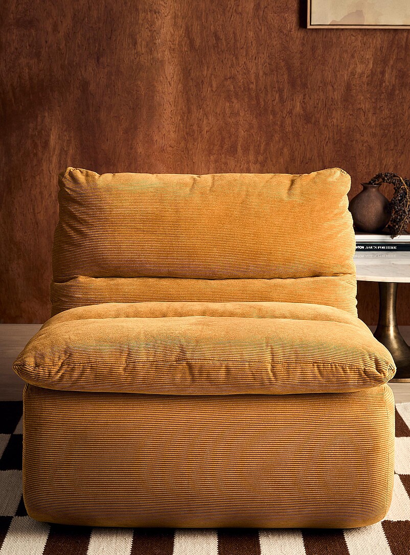 Norka Living: Le fauteuil modulable mousse haute densit&eacute; velours c&ocirc;tel&eacute; Ivoire - Beige cr&egrave;me