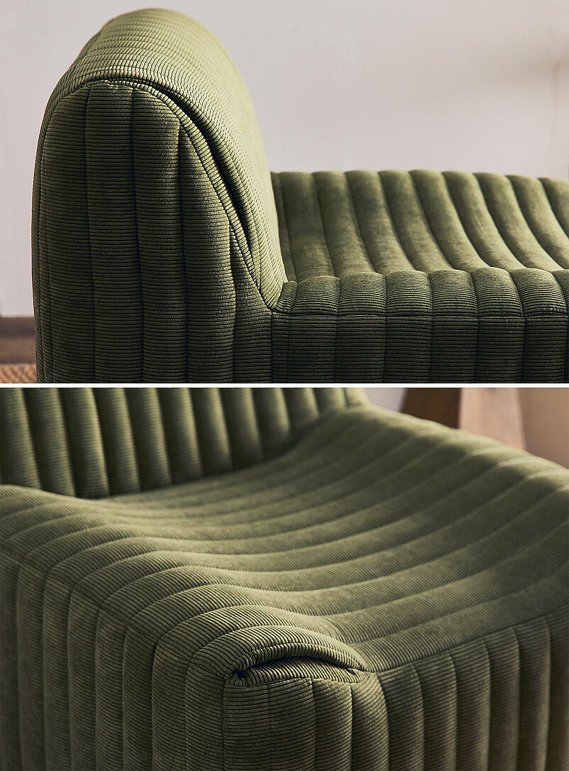Norka Living: Le fauteuil modulable mousse haute densit&eacute; velours c&ocirc;tel&eacute; matelass&eacute; Vert fonc&eacute; - Mousse