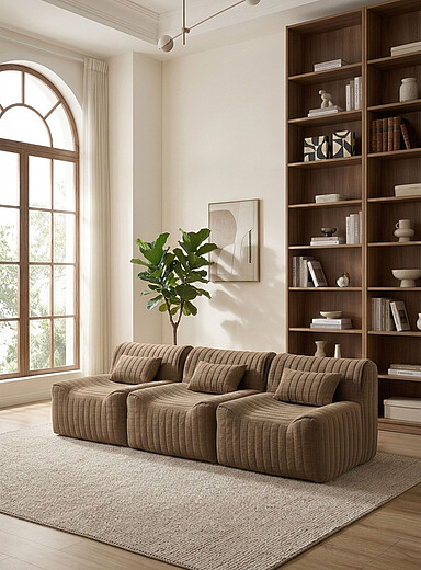 Norka Living: Les fauteuils modulables mousse haute densit&eacute; velours c&ocirc;tel&eacute; matelass&eacute; Ensemble de 3 Taupe