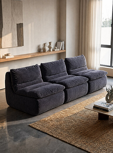 Norka Living: Les fauteuils modulables mousse haute densit&eacute; velours c&ocirc;tel&eacute; Ensemble de 3 Bleu