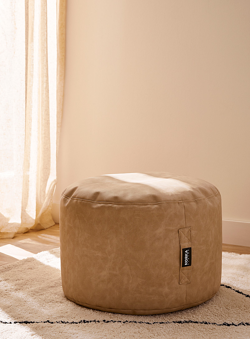 Norka Living Ivory/Cream Beige Faux-leather pouf