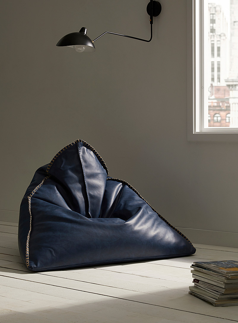 Norka Living Marine Blue Accent stitching faux-leather beanbag chair
