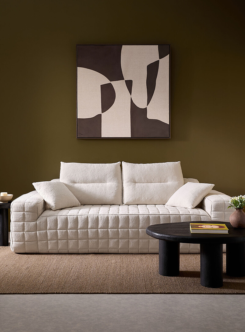 Checkered Topstitching High-Density Foam 3 Seater Sofa