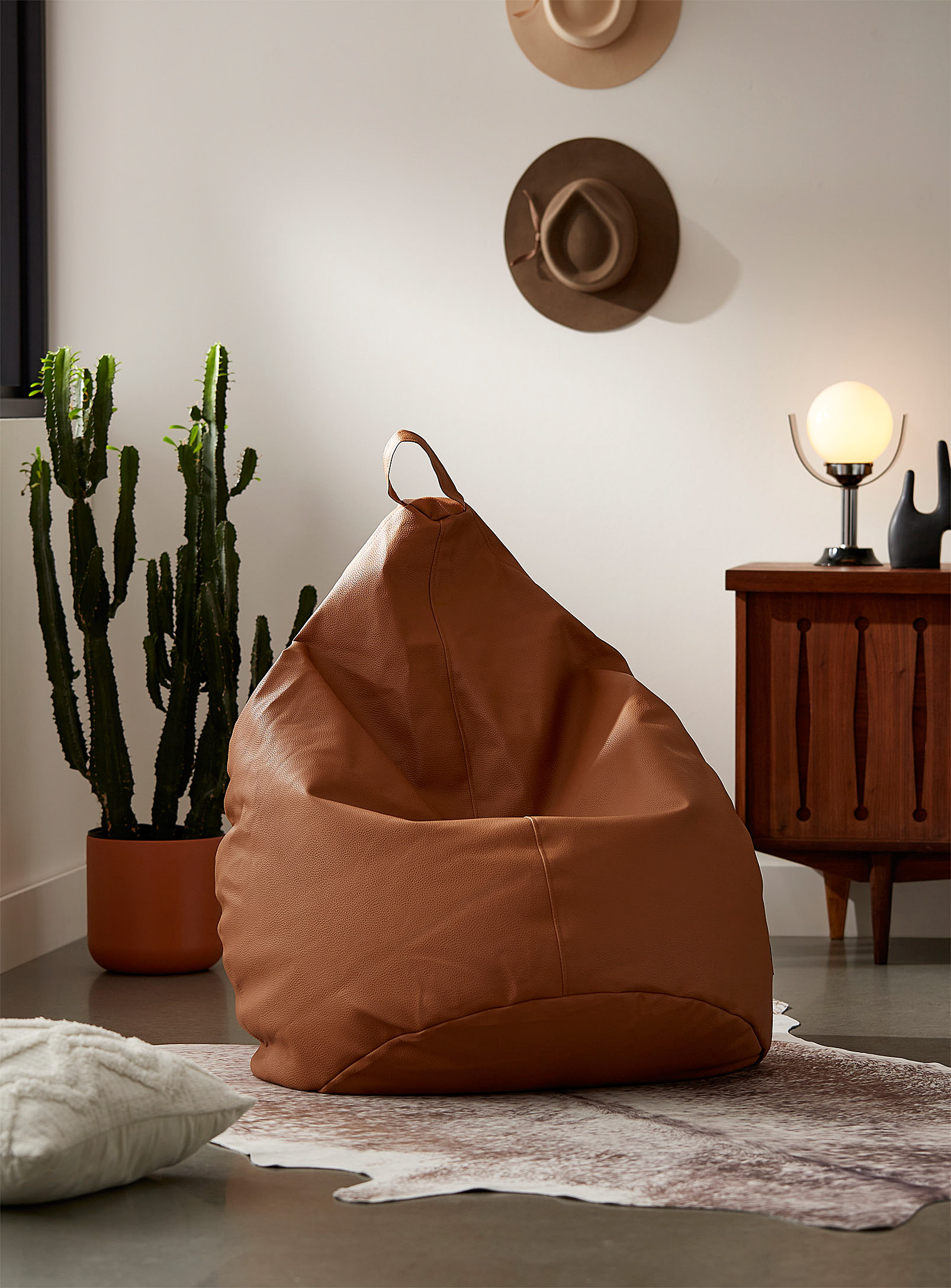 Norka Living Faux-leather Beanbag Chair In Fawn