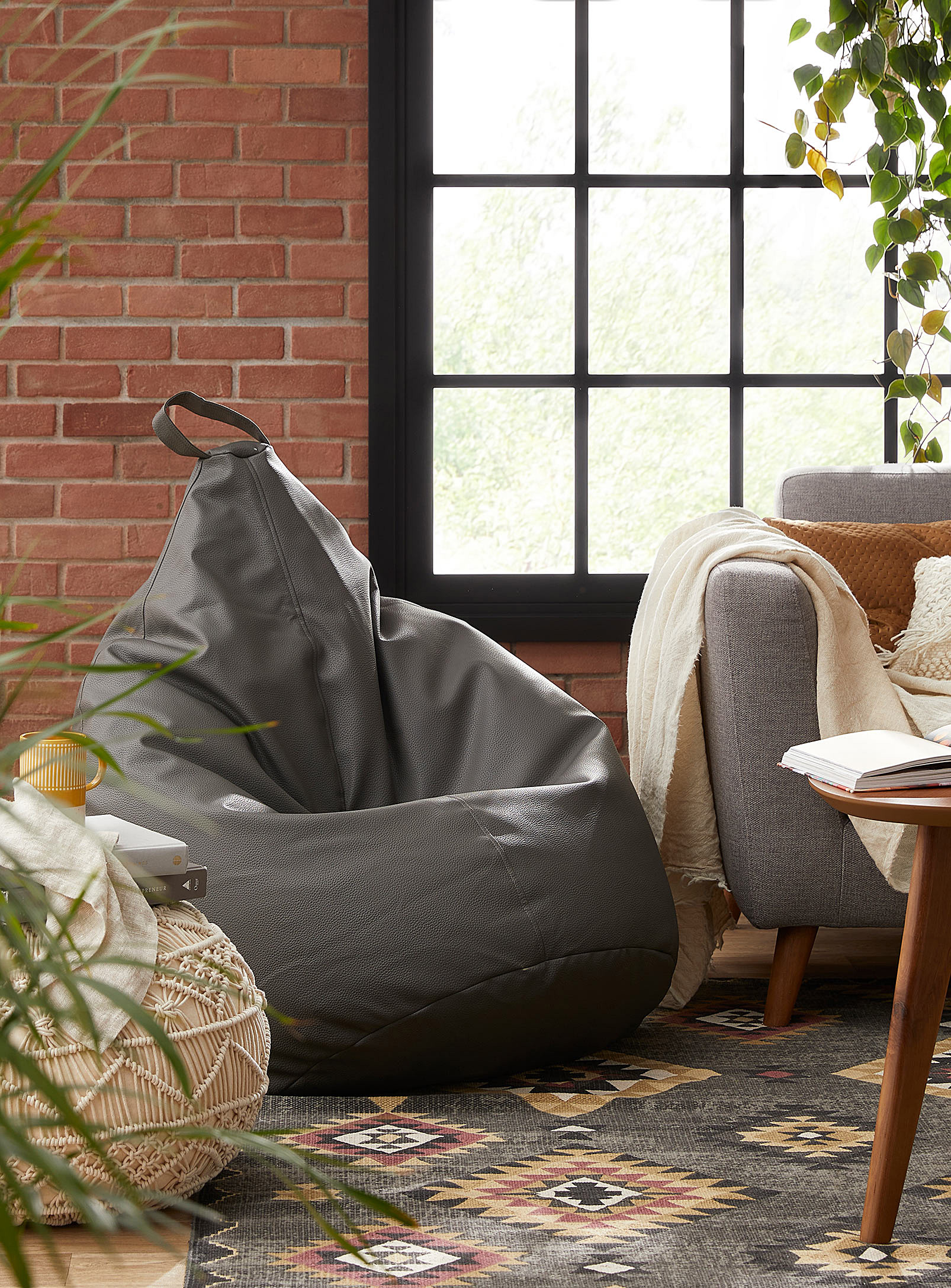Norka Living Faux-leather Beanbag Chair In Grey